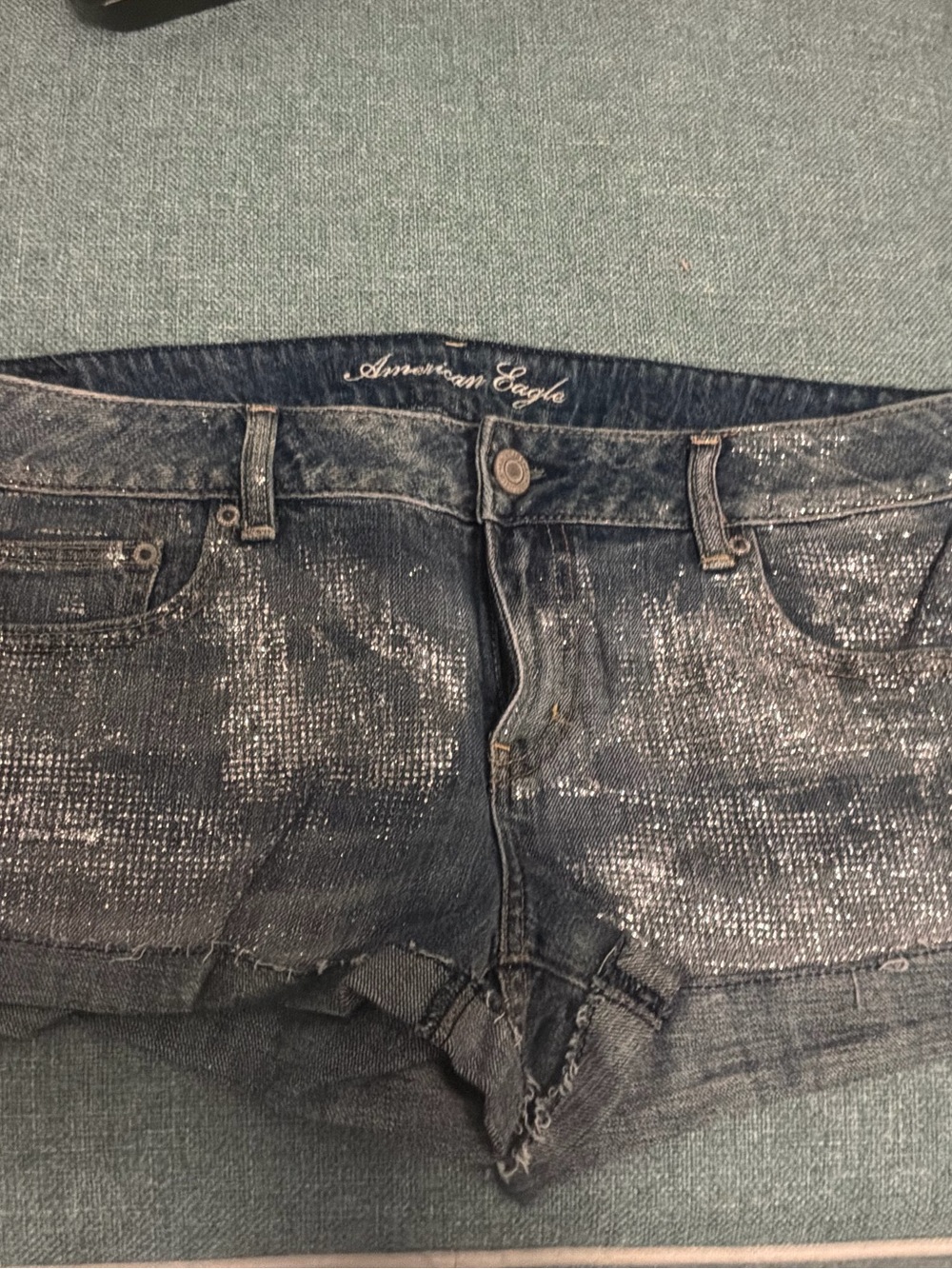 American Eagle Outfitters Women's Metallic Blue Denim Shorts 12